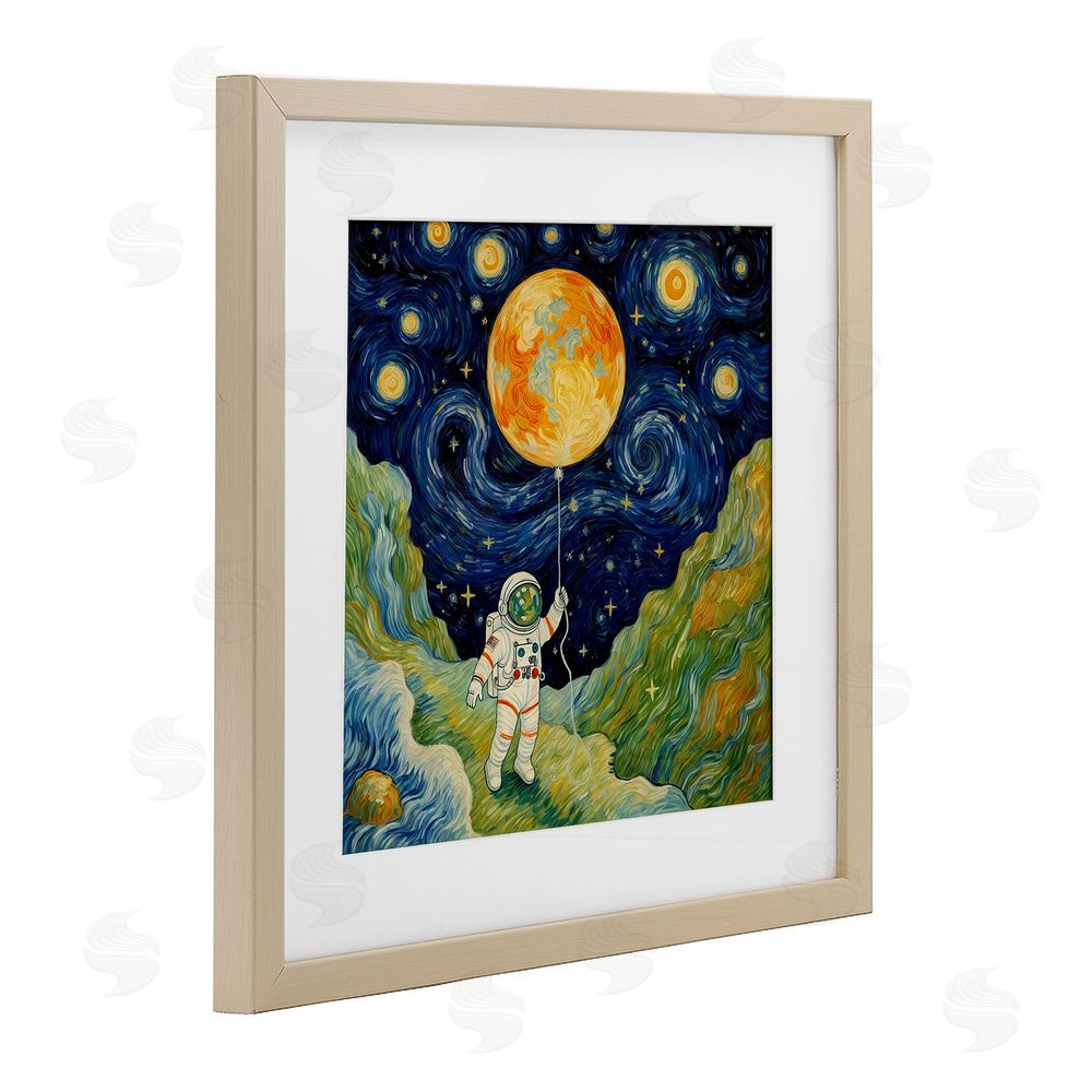 Angie Hawke Impressionist Astronaut in Space Brown Framed Print Under Glass Wall Art