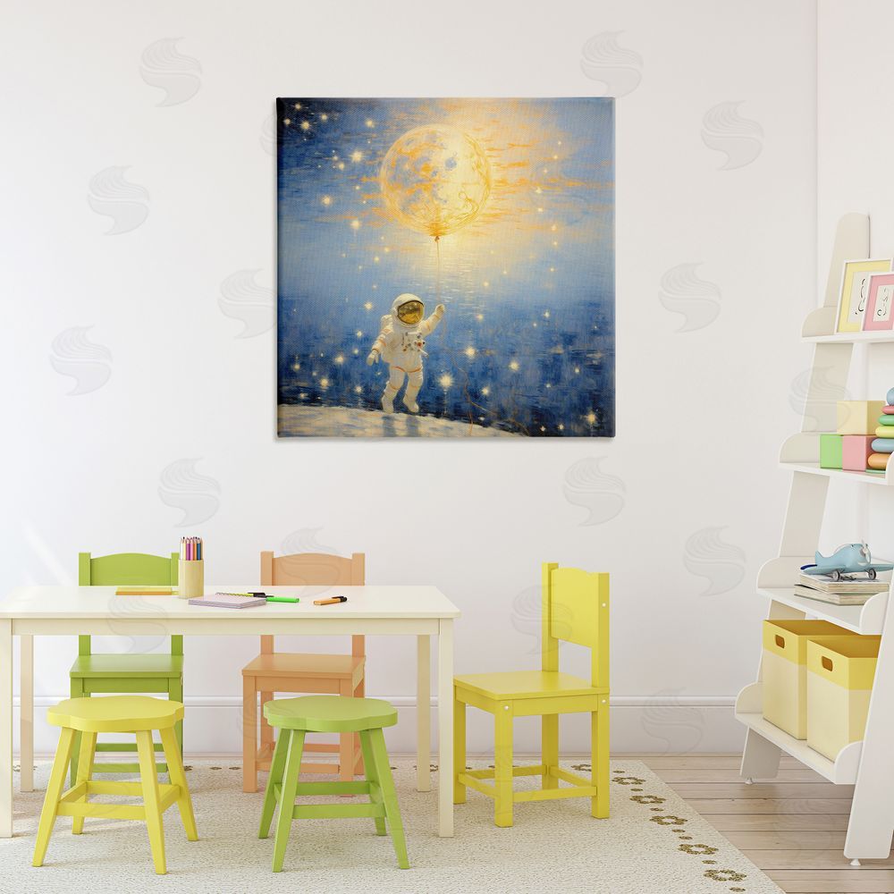 Angie Hawke Astronaut with Dreamy Cosmic Balloon Stretched Canvas Wall Art Print in Room