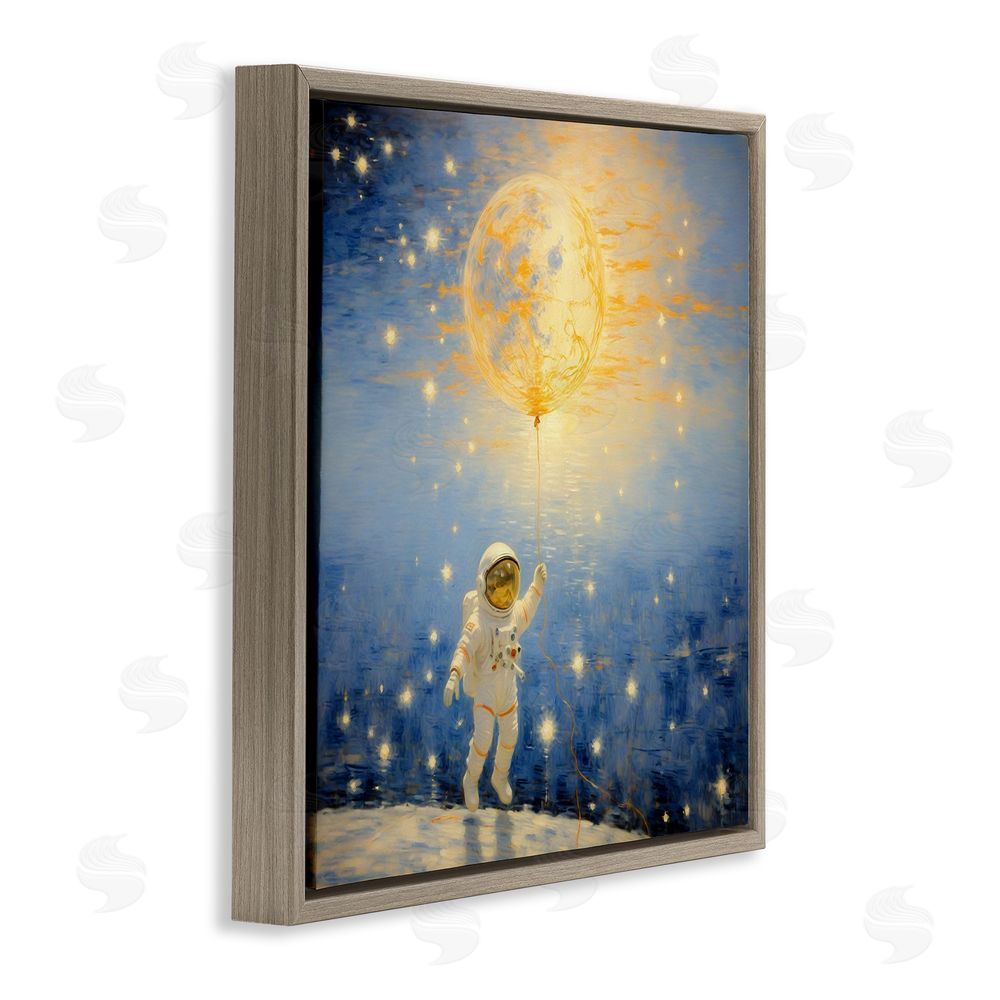 Angie Hawke Astronaut with Dreamy Cosmic Balloon Brown Floating Frame Canvas Wall Art Print
