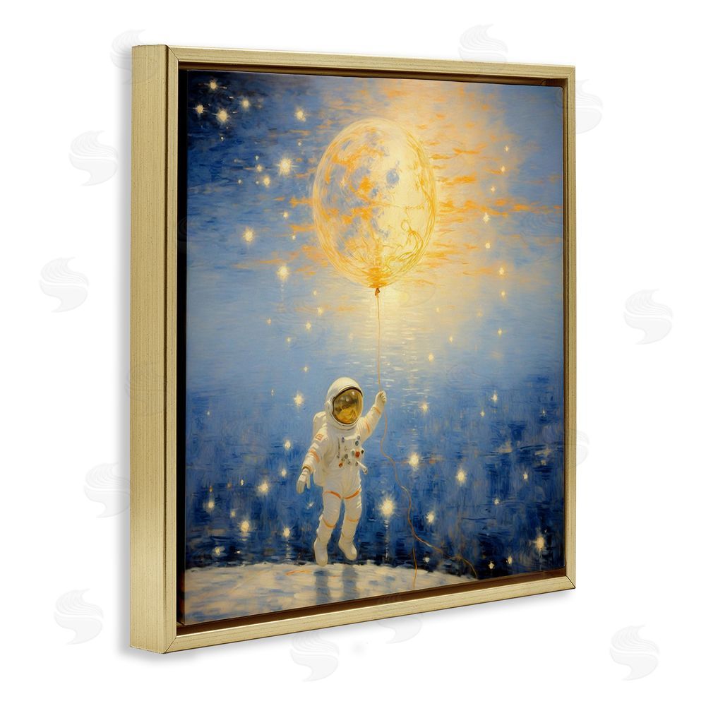 Angie Hawke Astronaut with Dreamy Cosmic Balloon Gold Floating Frame Canvas Wall Art Print