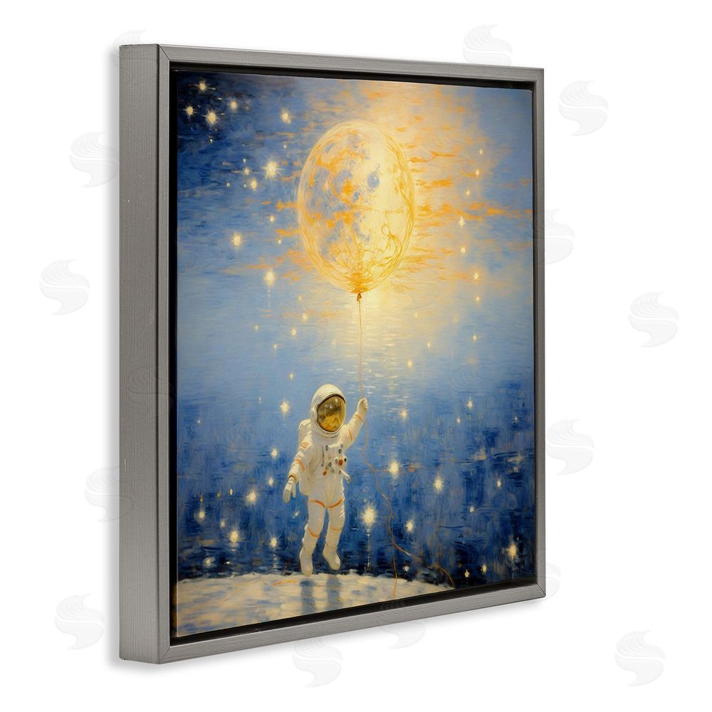 Angie Hawke Astronaut with Dreamy Cosmic Balloon Gray Floating Frame Canvas Wall Art Print