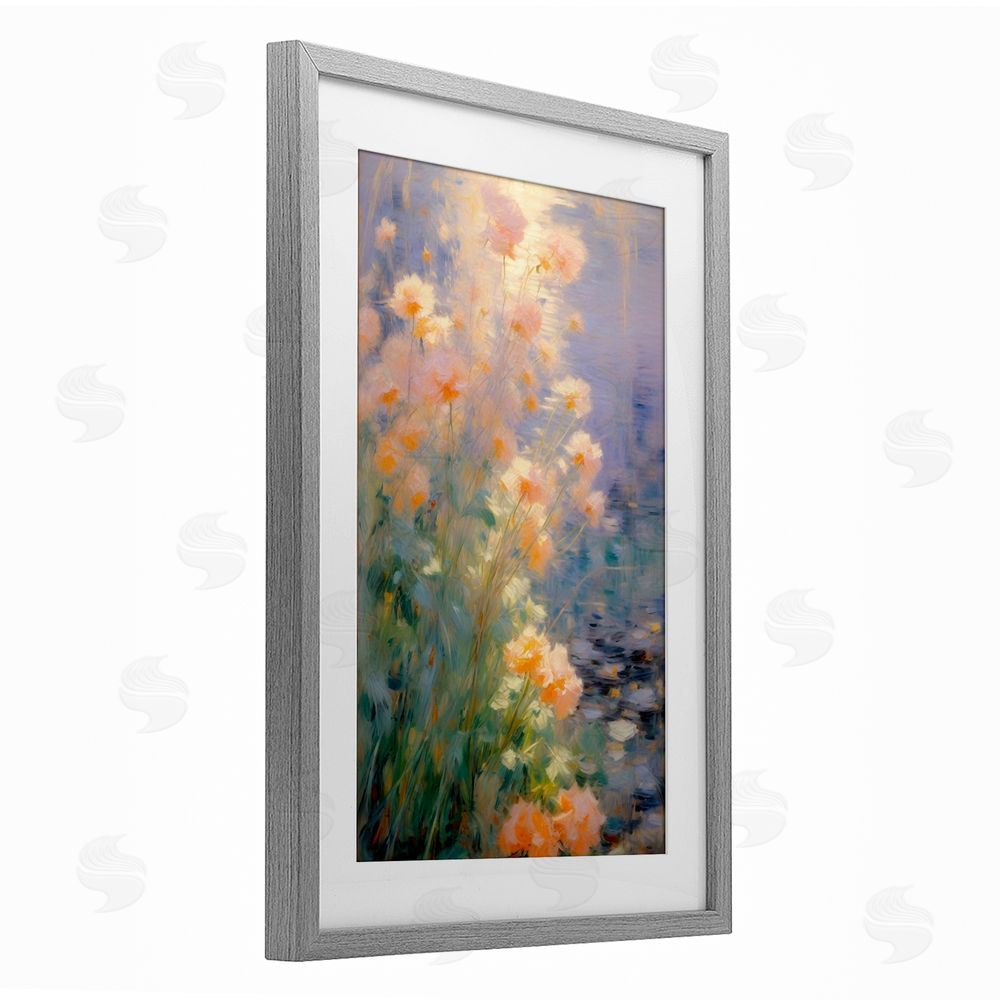 Angie Hawke Sunlit Pastel Blossoms Impression Gray Framed Print Under Glass with White Mat Wall Art