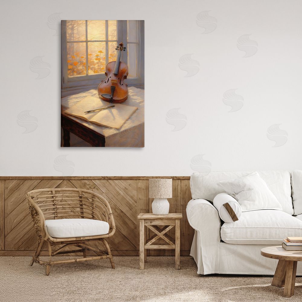 Angie Hawke Autumn Sunlit Violin Stretched Canvas Wall Art Print in Room