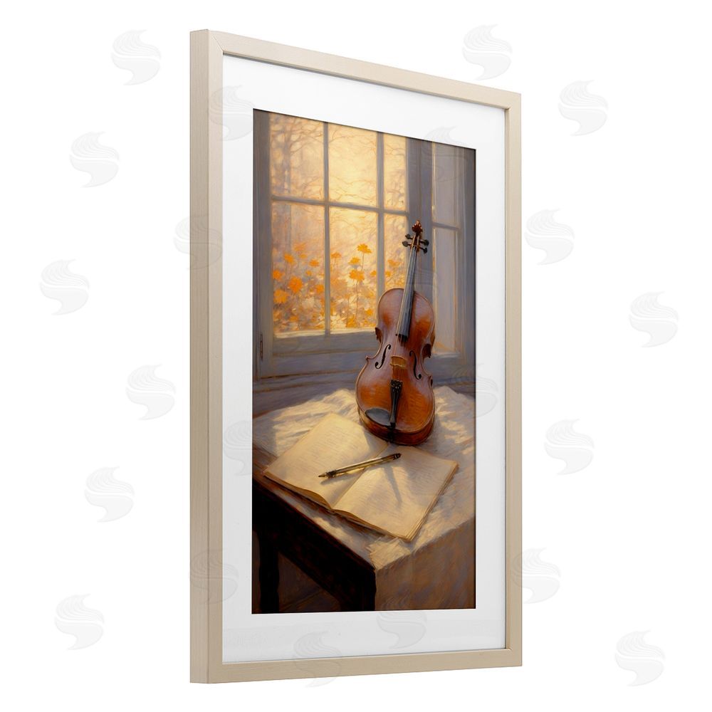 Angie Hawke Autumn Sunlit Violin Brown Framed Print Under Glass with Matting Wall Art