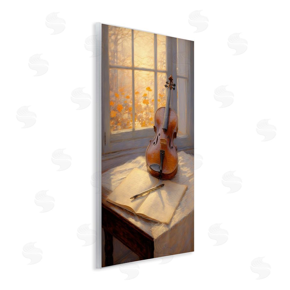 Angie Hawke Autumn Sunlit Violin Wall Plaque Art Print with White Foil Wrap