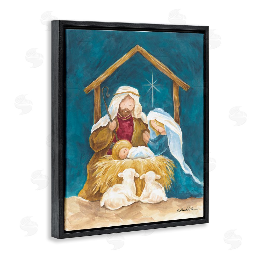 Diane Kater Comforting Nativity Painting Black Floating Frame Canvas Wall Art Print