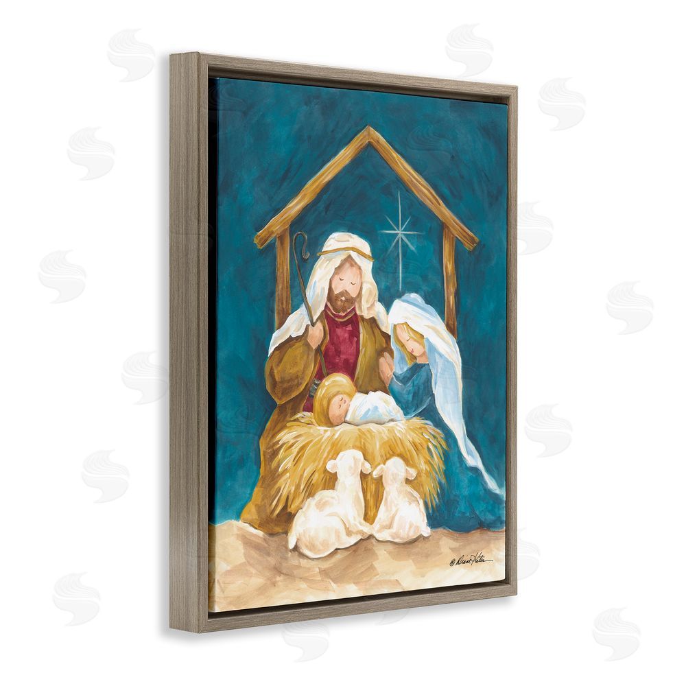 Diane Kater Comforting Nativity Painting Brown Floating Frame Canvas Wall Art Print