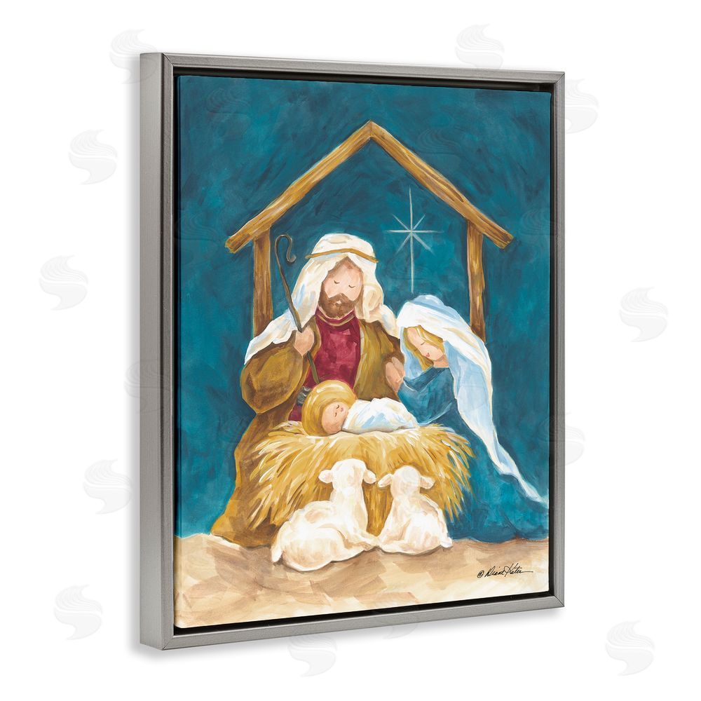 Diane Kater Comforting Nativity Painting Gray Floating Frame Canvas Wall Art Print