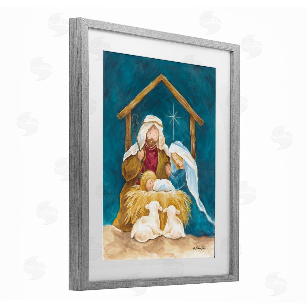 Diane Kater Comforting Nativity Painting Gray Framed Print Under Glass Wall Art
