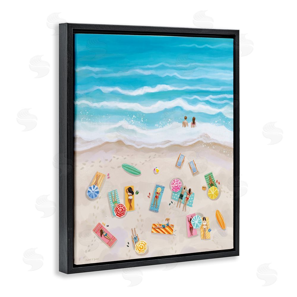 Elizabeth Tyndall Beach Day Sunbathers Black Floating Frame Canvas Wall Art Print