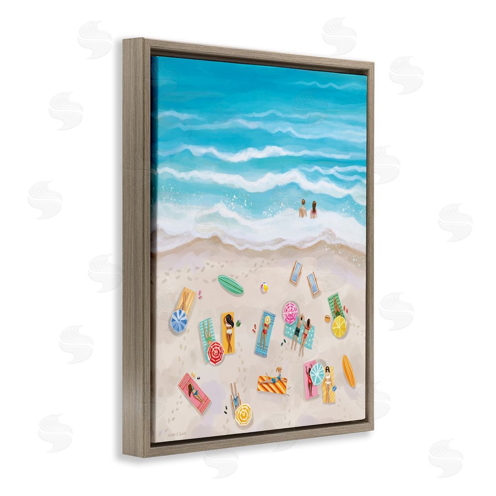 Elizabeth Tyndall Beach Day Sunbathers Brown Floating Frame Canvas Wall Art Print