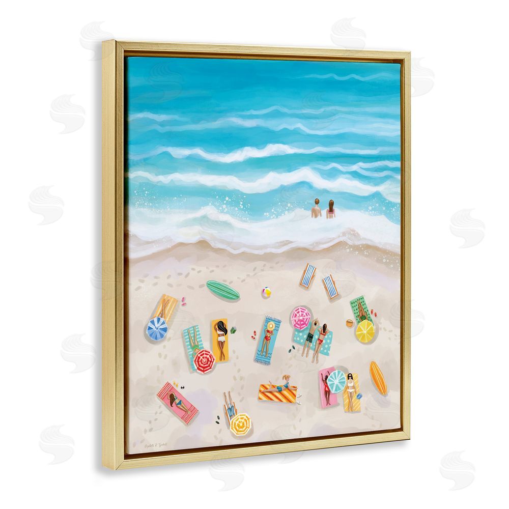 Elizabeth Tyndall Beach Day Sunbathers Gold Floating Frame Canvas Wall Art Print