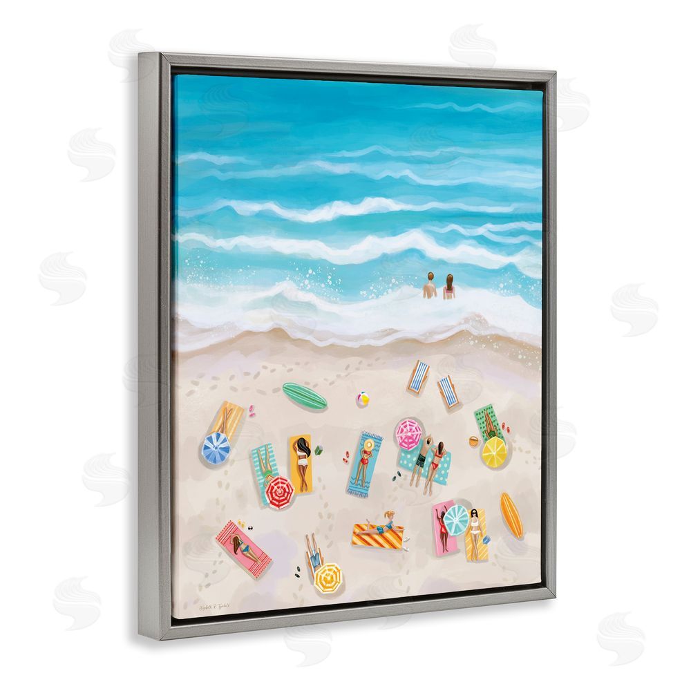 Elizabeth Tyndall Beach Day Sunbathers Gray Floating Frame Canvas Wall Art Print