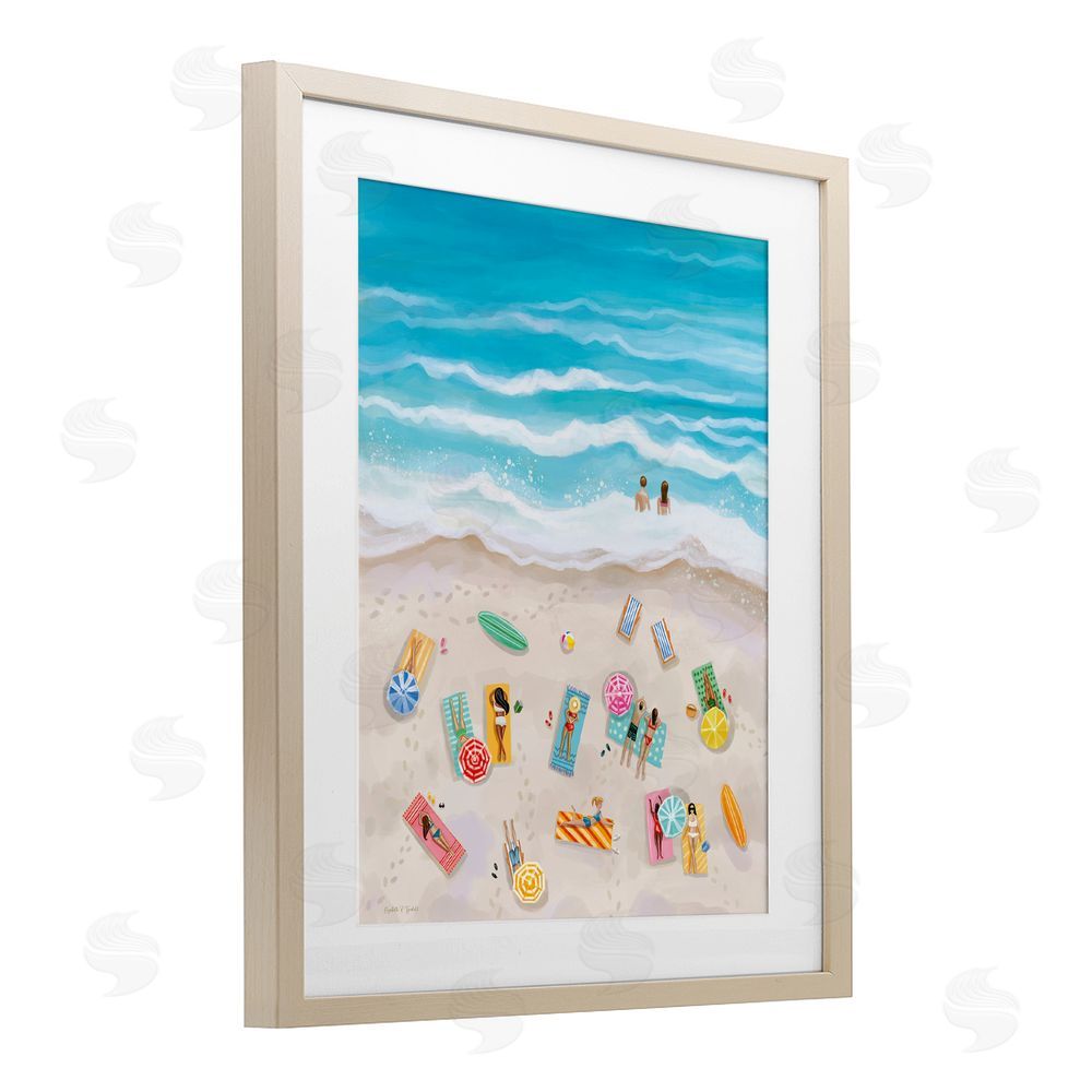 Elizabeth Tyndall Beach Day Sunbathers Brown Framed Print Under Glass Wall Art