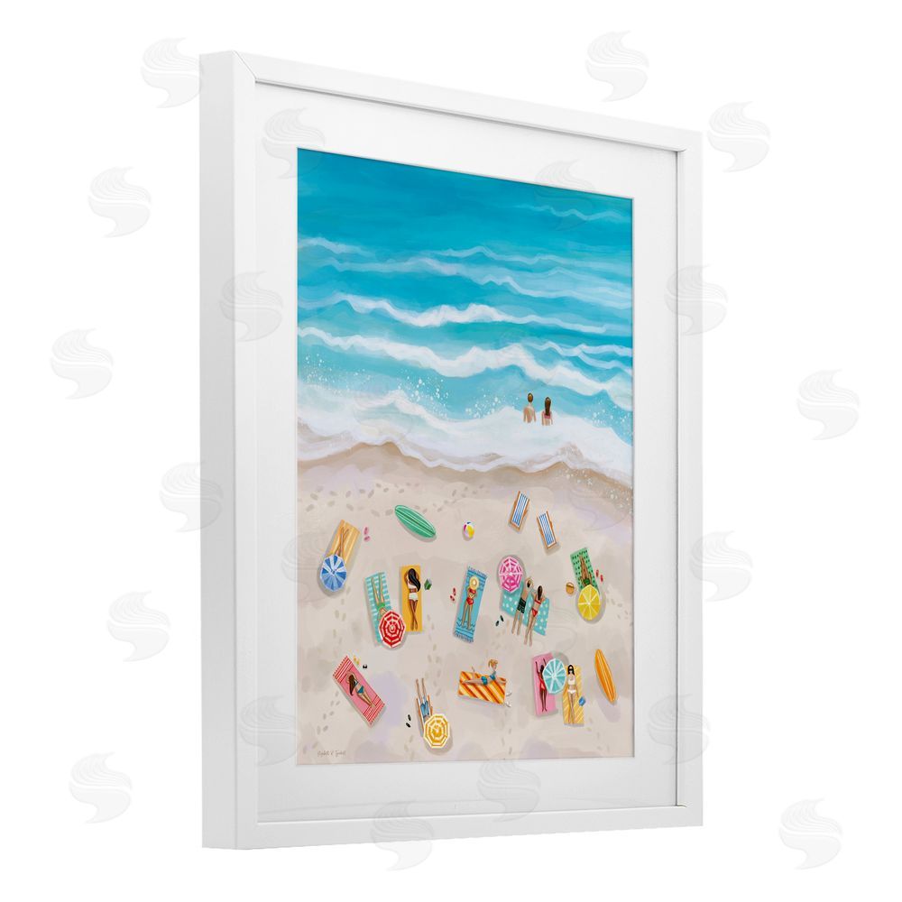 Elizabeth Tyndall Beach Day Sunbathers White Framed Print Under Glass Wall Art