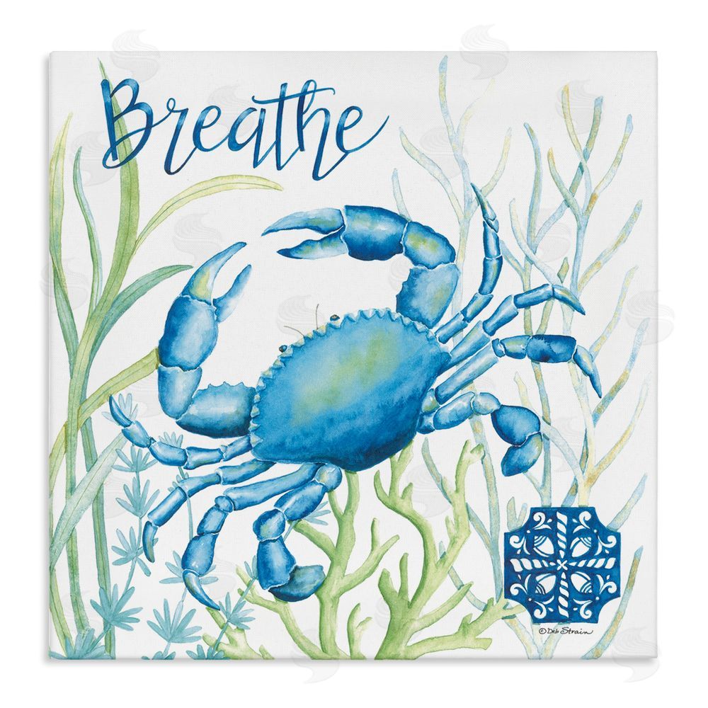 Deb Strain Breath Blue Crab Among Seaweed Stretched Canvas Wall Art Print