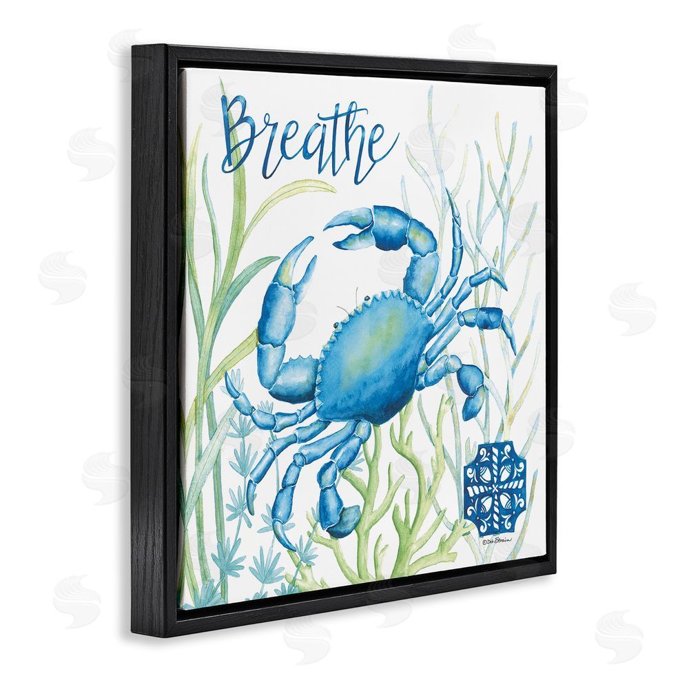 Deb Strain Breath Blue Crab Among Seaweed Black Floating Frame Canvas Wall Art Print