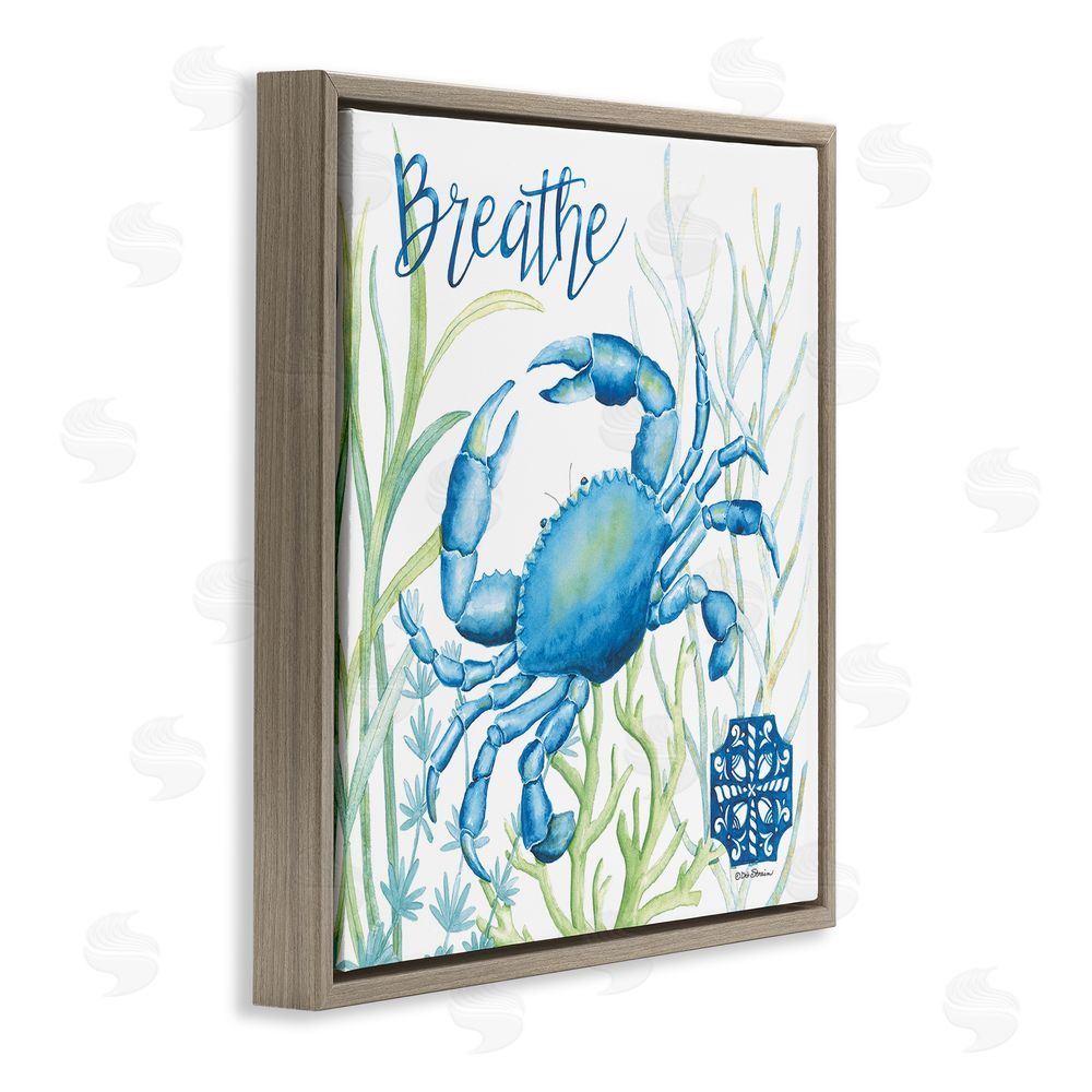 Deb Strain Breath Blue Crab Among Seaweed Brown Floating Frame Canvas Wall Art Print