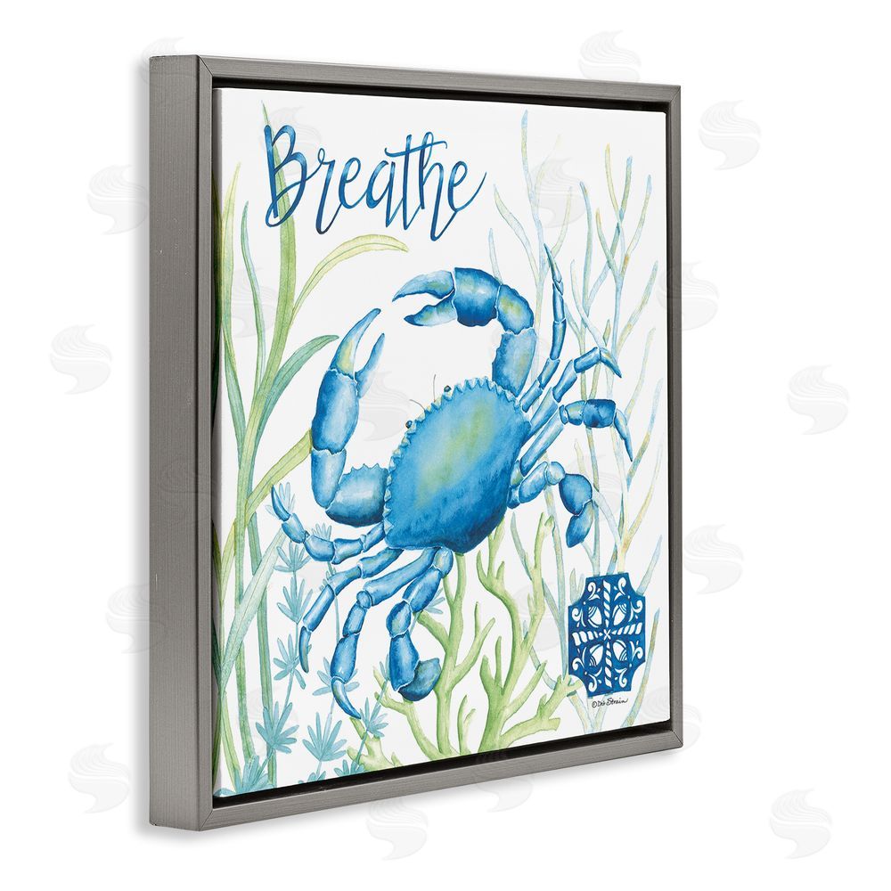 Deb Strain Breath Blue Crab Among Seaweed Gray Floating Frame Canvas Wall Art Print