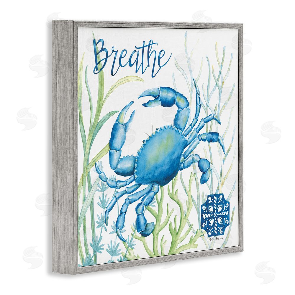 Deb Strain Breath Blue Crab Among Seaweed Gray Framed Giclee Wall Art Print