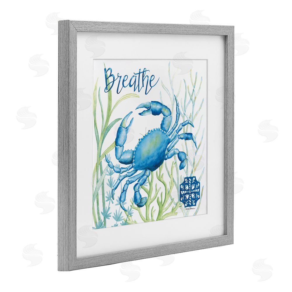 Deb Strain Breath Blue Crab Among Seaweed Gray Framed Print Under Glass Wall Art