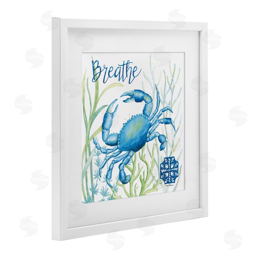 Deb Strain Breath Blue Crab Among Seaweed White Framed Print Under Glass Wall Art