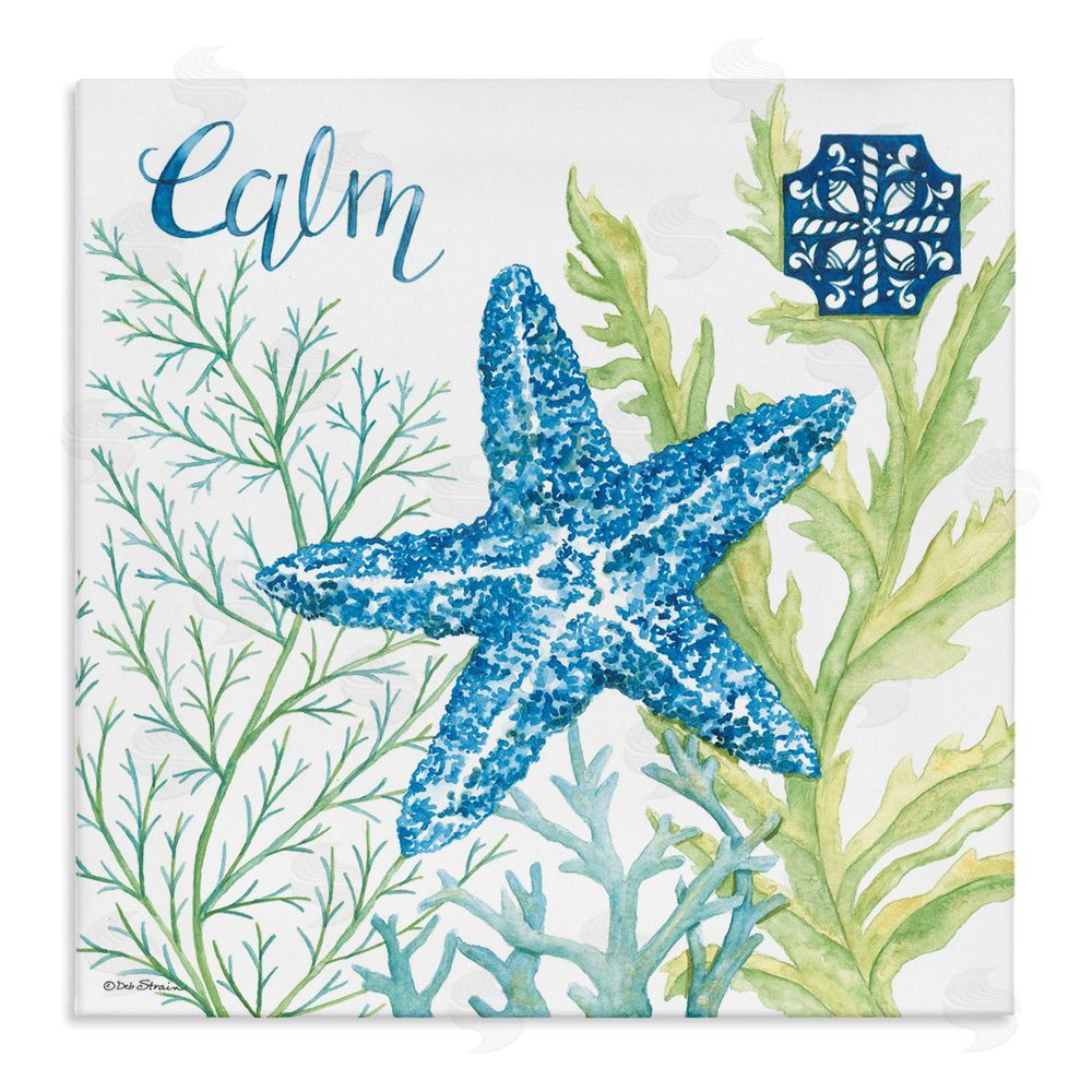 Deb Strain Calm Starfish & Seaweed Stretched Canvas Wall Art Print