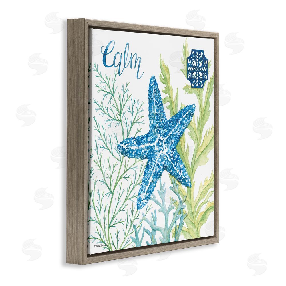 Deb Strain Calm Starfish & Seaweed Brown Floating Frame Canvas Wall Art Print
