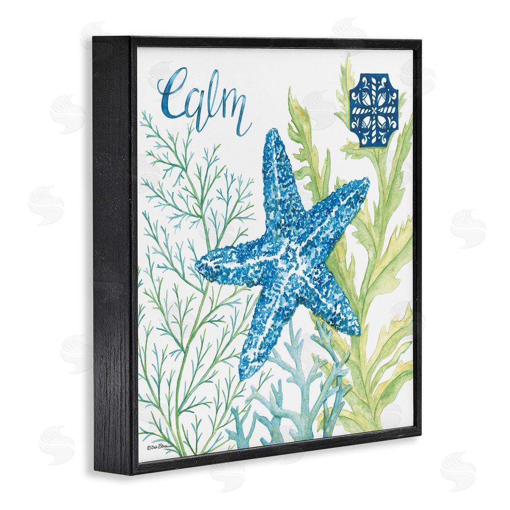 Deb Strain Calm Starfish & Seaweed Black Framed Giclee Wall Art Print