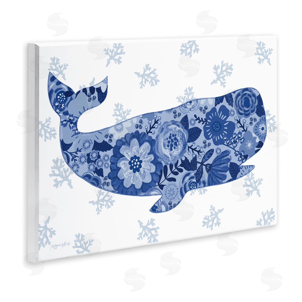 Annie LaPoint Blue Floral Patterned Whale Wooden Wall Plaque Art Print