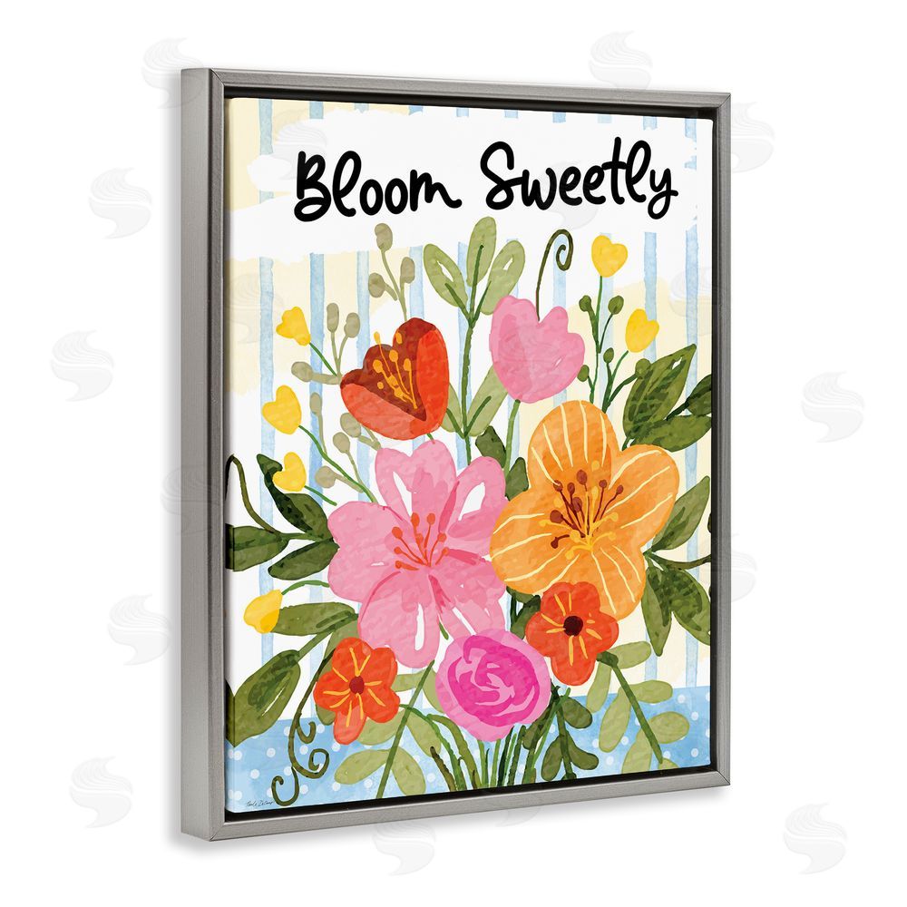 Nicole DeCamp Bloom Sweetly Bright Flowers Gray Floating Frame Canvas Wall Art Print