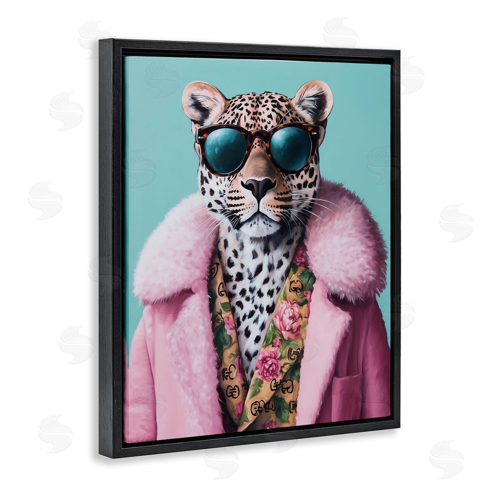 Heidi Kuntz Chic Leopard in Pink Coat Black Floating Frame Canvas Wall Art Print