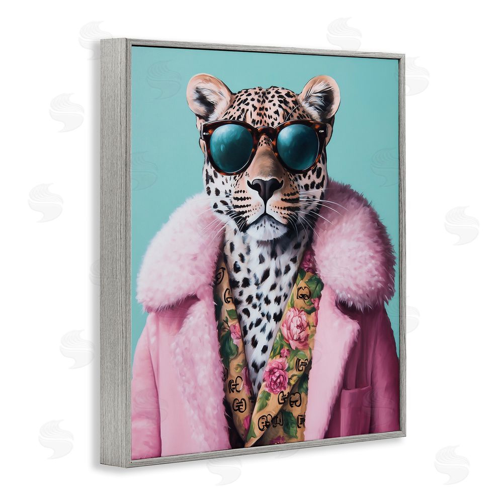 Heidi Kuntz Chic Leopard in Pink Coat Gray Framed Giclee Wall Art Print