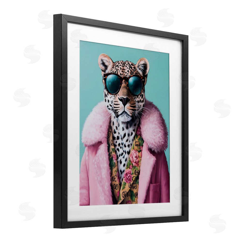 Heidi Kuntz Chic Leopard in Pink Coat Black Framed Print Under Glass Wall Art