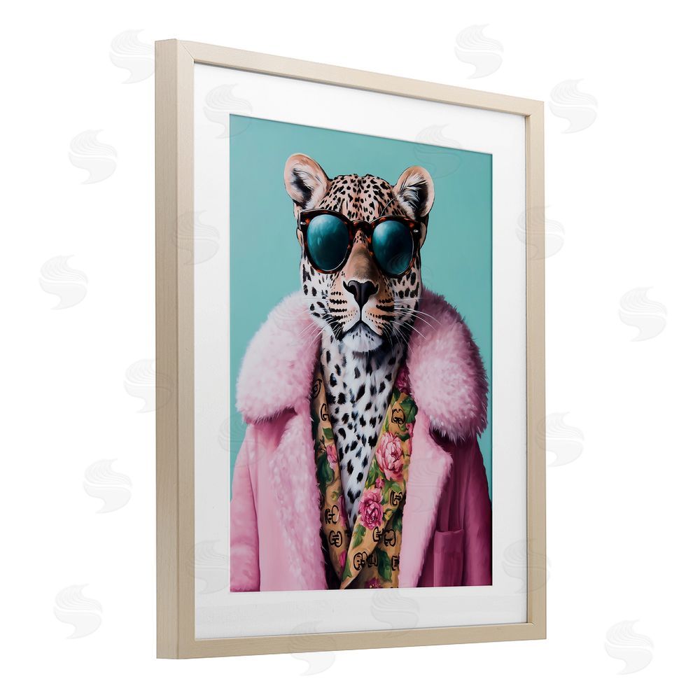 Heidi Kuntz Chic Leopard in Pink Coat Brown Framed Print Under Glass Wall Art