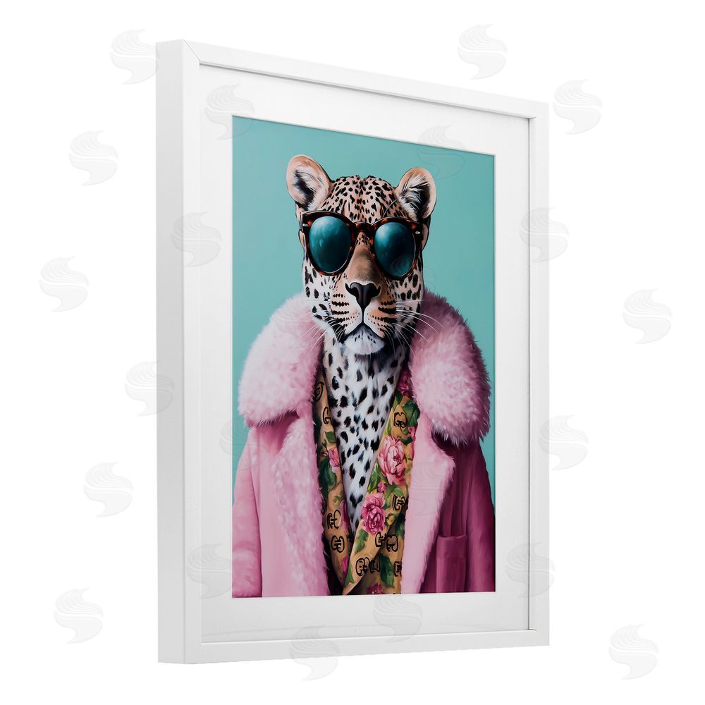 Heidi Kuntz Chic Leopard in Pink Coat White Framed Print Under Glass Wall Art