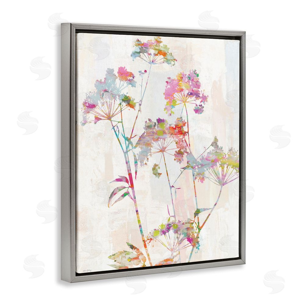 Amber Sterling Kaleidoscopic Delicate Herbs Gray Floating Frame Canvas Wall Art Print