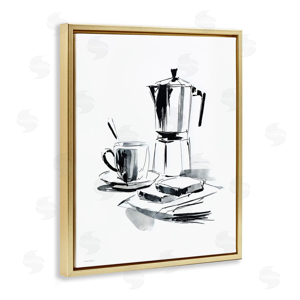Svetlana Aleynikova Caffeine Dreams Moka Pot Gold Floating Frame Canvas Wall Art Print
