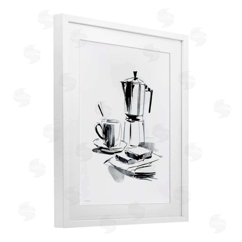 Svetlana Aleynikova Caffeine Dreams Moka Pot White Framed Print Under Glass Wall Art