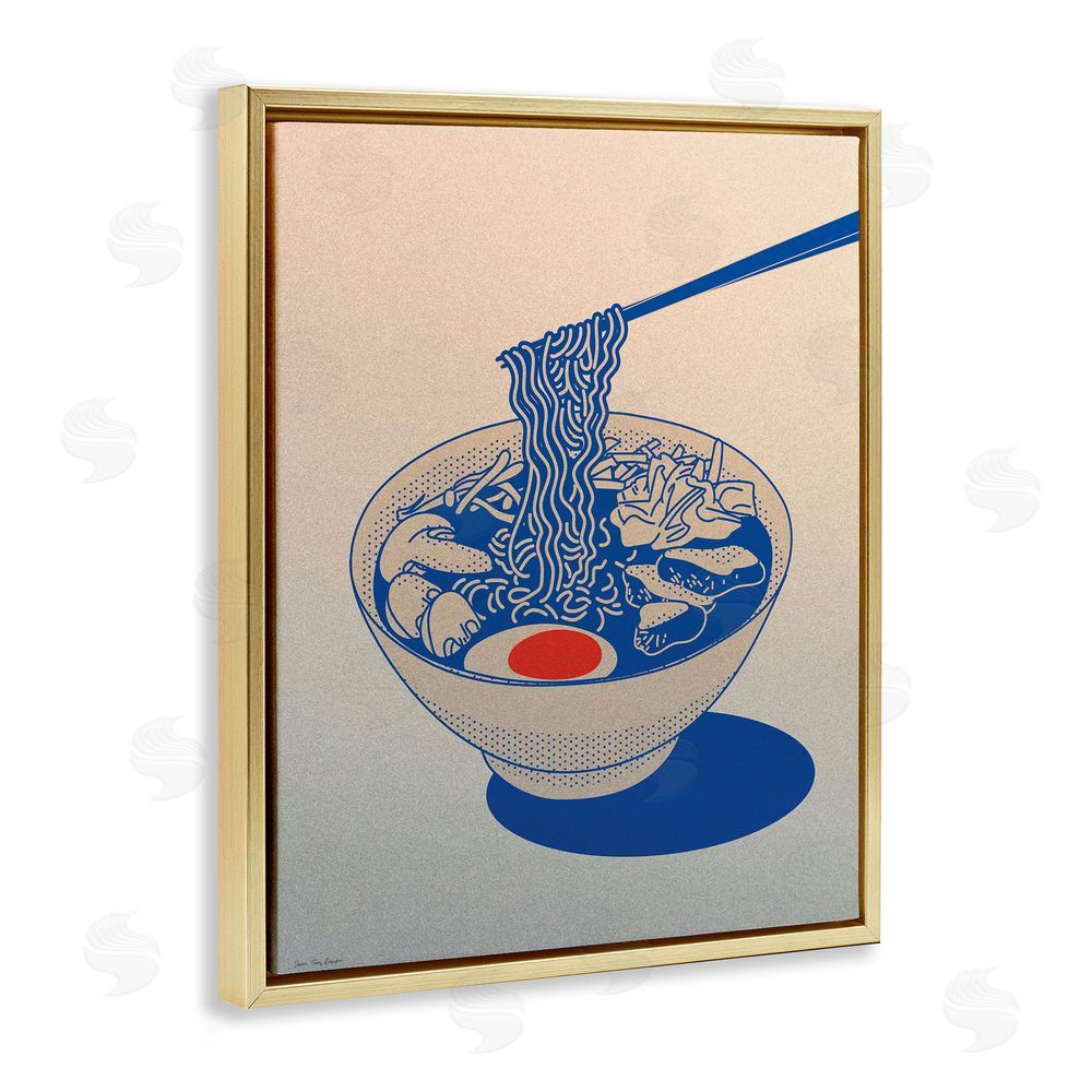 Seven Trees Design Ramen Noodle Bowl Gradient Gold Floating Frame Canvas Wall Art Print