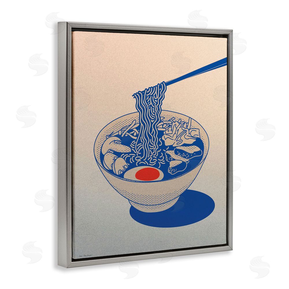 Seven Trees Design Ramen Noodle Bowl Gradient Gray Floating Frame Canvas Wall Art Print