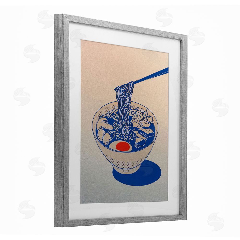 Seven Trees Design Ramen Noodle Bowl Gradient Gray Framed Print Under Glass Wall Art