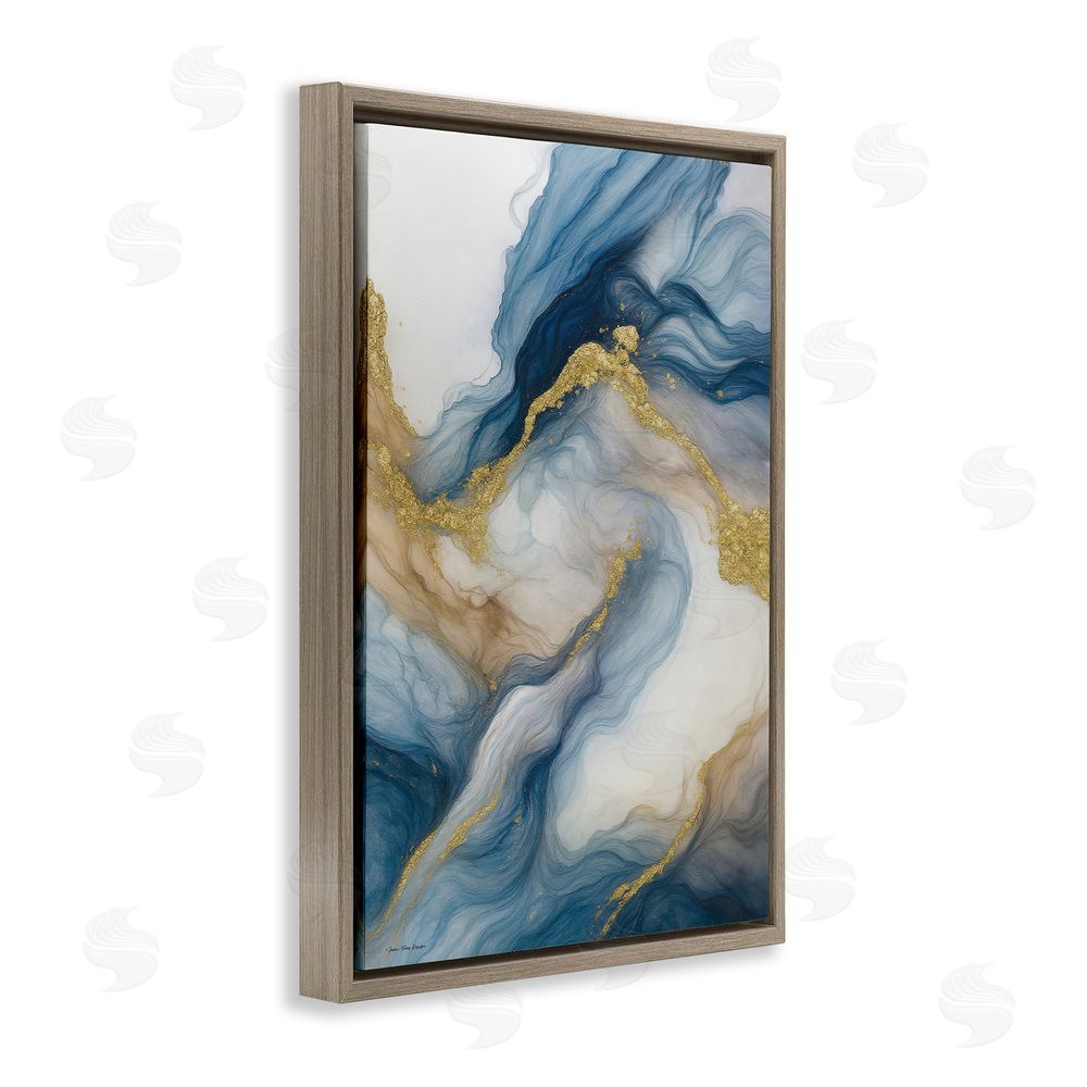 Seven Trees Design Celestial Tides with Golden Veins Brown Floating Frame Canvas Wall Art Print