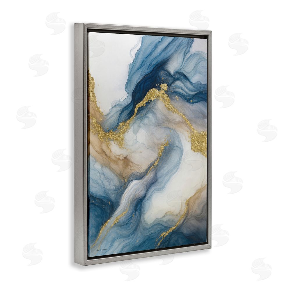 Seven Trees Design Celestial Tides with Golden Veins Gray Floating Frame Canvas Wall Art Print