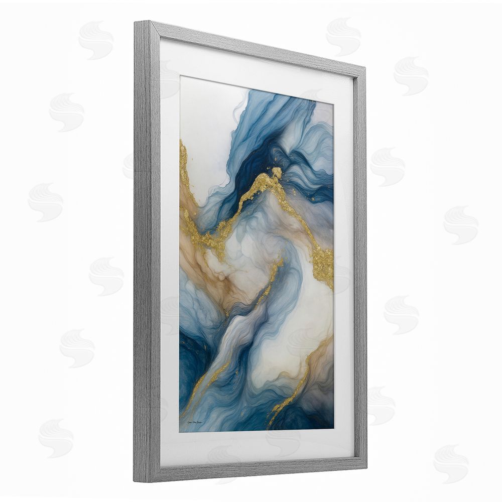 Seven Trees Design Celestial Tides with Golden Veins Gray Framed Print Under Glass Wall Art