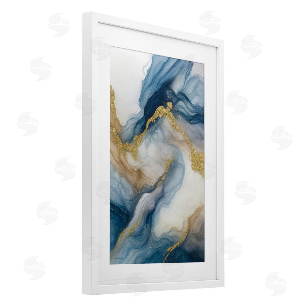 Seven Trees Design Celestial Tides with Golden Veins White Framed Print Under Glass Wall Art