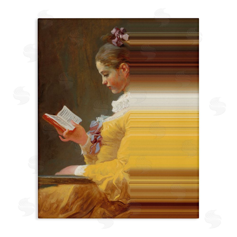 Seven Trees Design Vintage Lady Reading with Gradient Streaks Stretched Canvas Wall Art Print