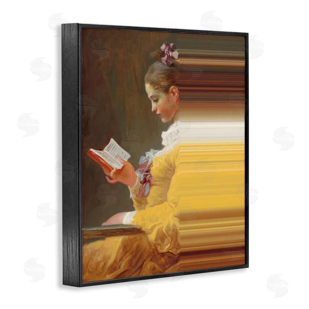 Seven Trees Design Vintage Lady Reading with Gradient Streaks Black Framed Giclee Print Wall Art