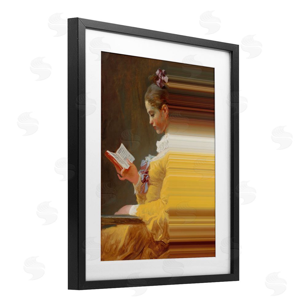 Seven Trees Design Vintage Lady Reading with Gradient Streaks Black Framed Print Under Glass Wall Art