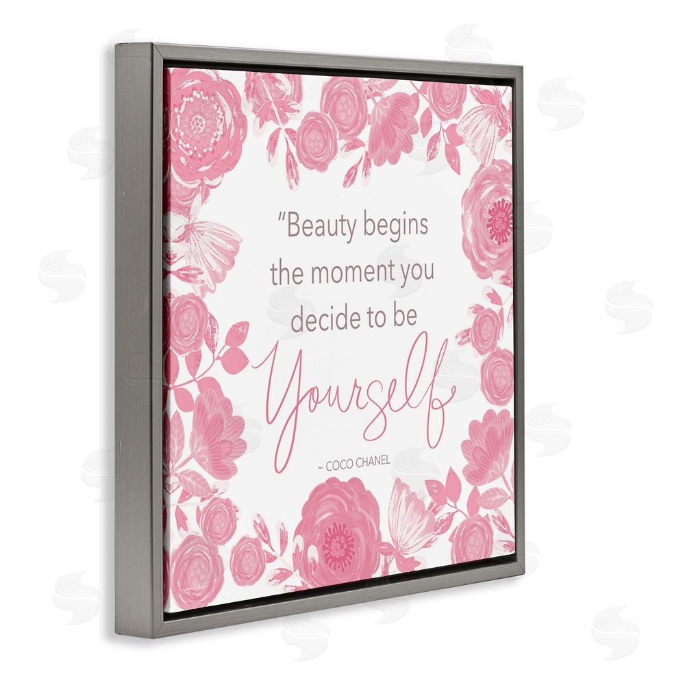 Annie LaPoint Be Yourself Famous Phrase Gray Floating Frame Canvas Wall Art Print